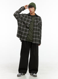 mens-pintuck-banded-wide-fit-cotton-pants-is420 / black