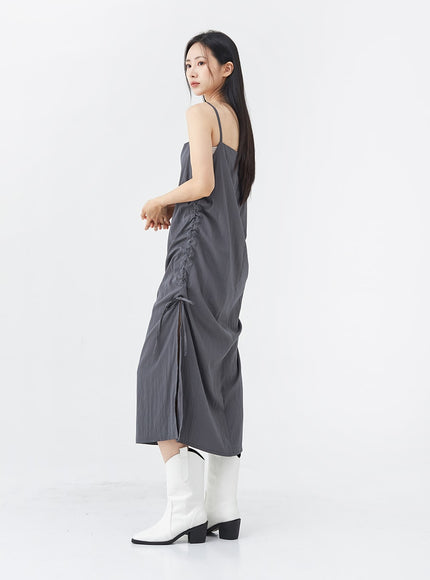 Side Shirring Sleeveless Strap Maxi Dress OG12