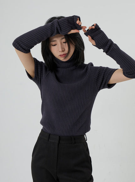 Short Sleeve Knit Turtleneck And Warmer Set OD13