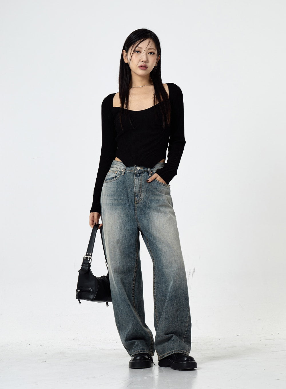 【BAON】Sandini washing wide denim pants Wide Washed Jeans CS06 - Acubi style | LEWKIN – LEWKIN