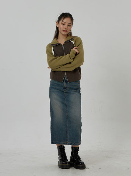 Back Slit Denim Maxi Skirt CD23