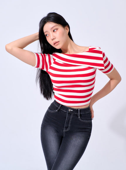 Half Sleeve Stripe Top IA324