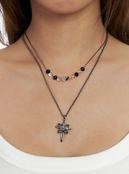 Double Layered Beaded Pendant Necklace IN510