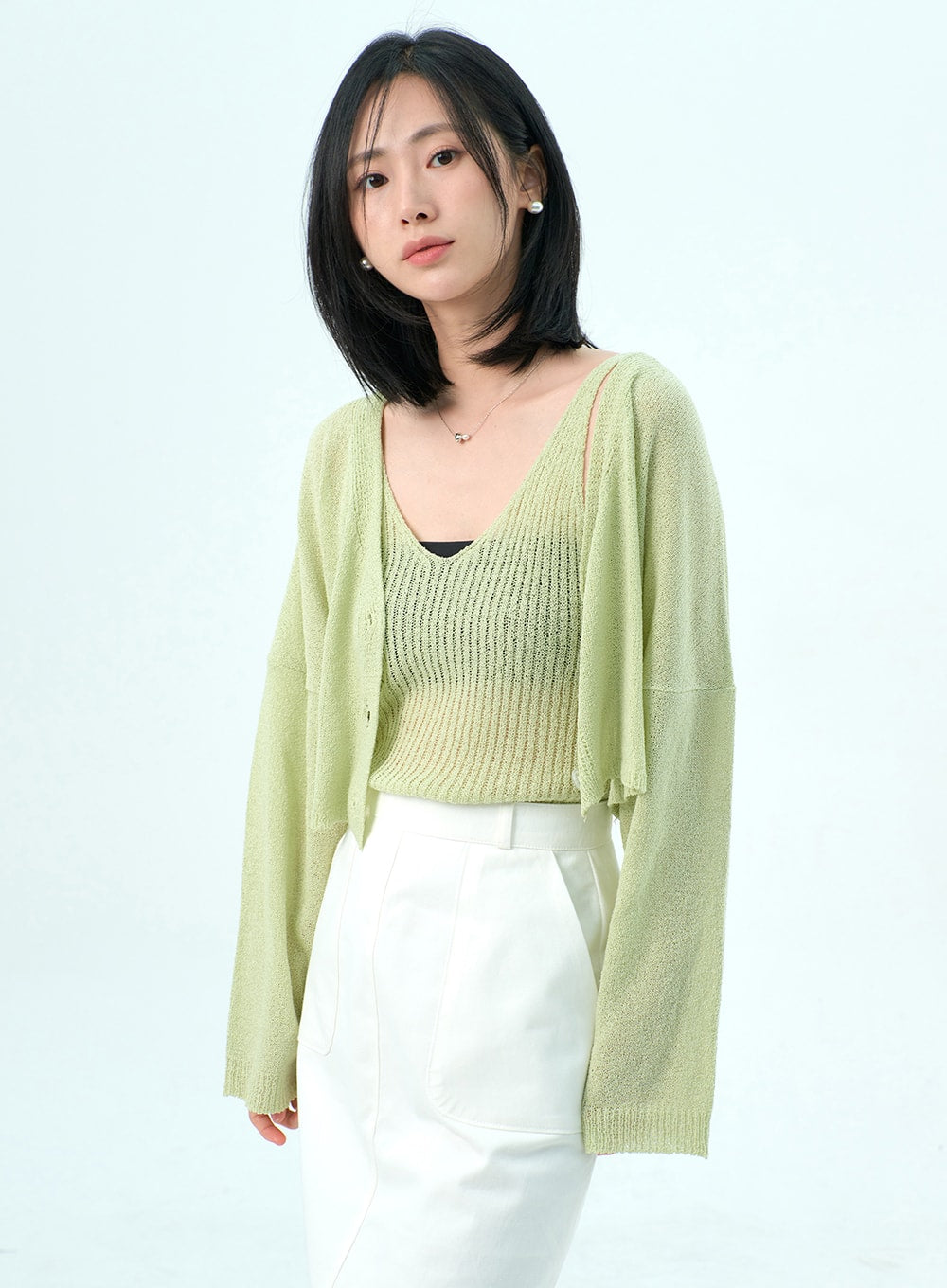 Mesh Top And Cardigan Set OY317