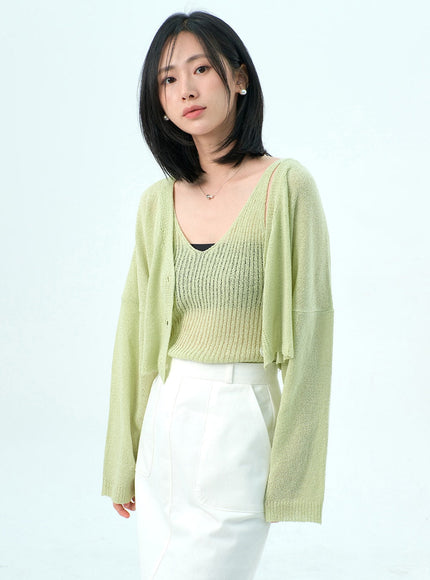 Mesh Top And Cardigan Set OY317