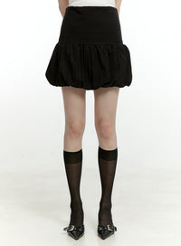high-waist-nylon-balloon-mini-skirt-cl426 / Black