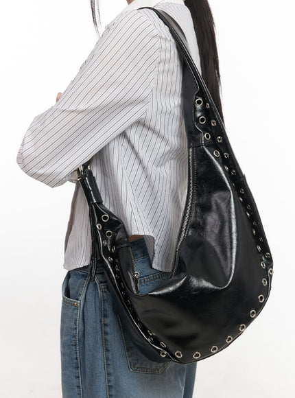 Faux Leather Eyelet Detail Shoulder Bag CF514