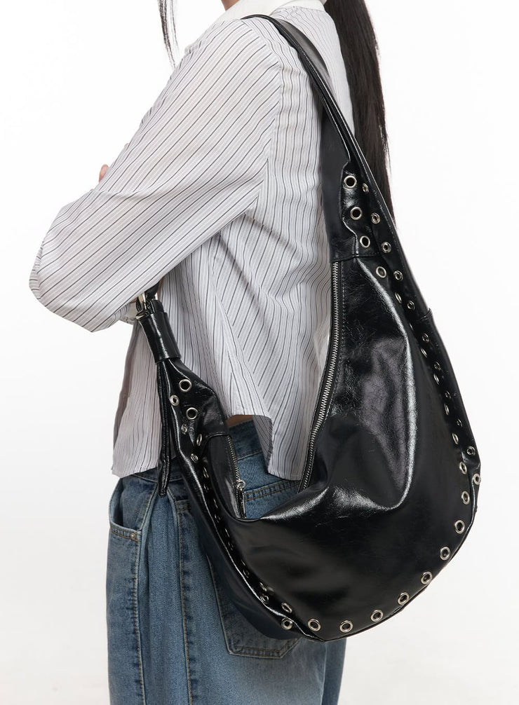 Faux Leather Eyelet Detail Shoulder Bag CF514