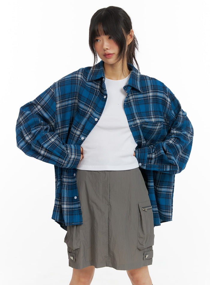 oversized-checkered-button-up-cm413 / Blue