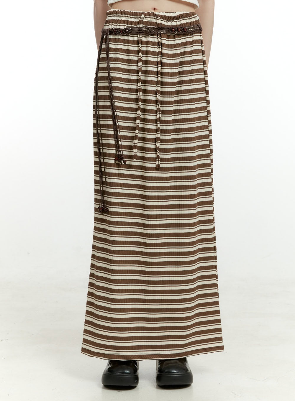 stripe-banded-maxi-skirt-cl426 / Brown