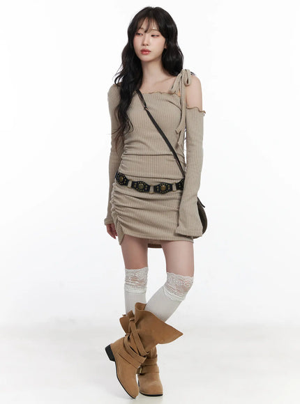 ribbed-one-shoulder-mini-dress-cj526 / Beige