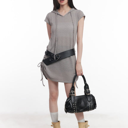 hooded-loose-fit-mini-dress-cu505 / Beige