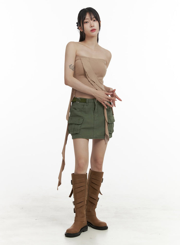 buckled-leather-knee-high-boots-oa425 / Beige