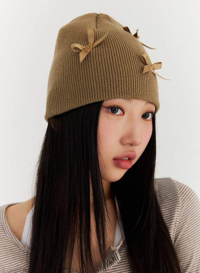 ribbed-ribbon-beanie-in317 / Beige