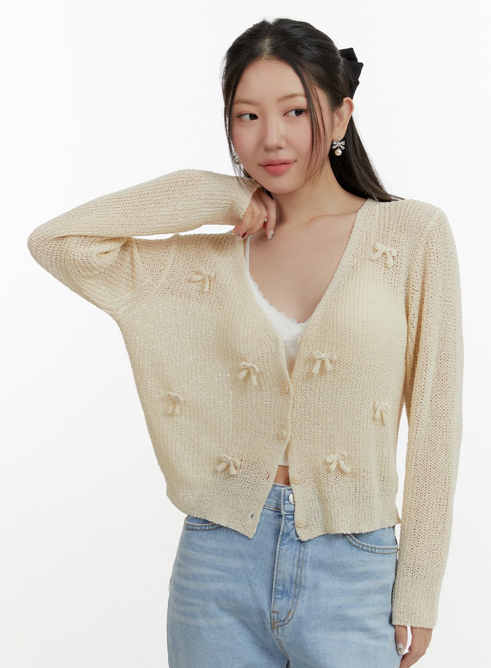 sheer-bowknot-cardigan-oy413 / Beige