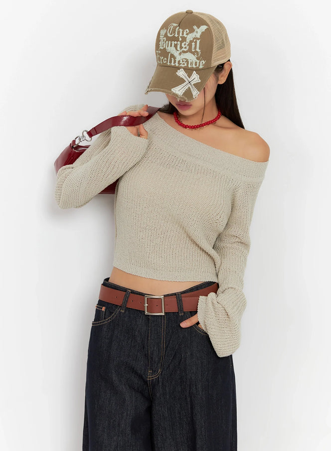 long-sleeve-off-shoulder-knit-ig527 / Beige