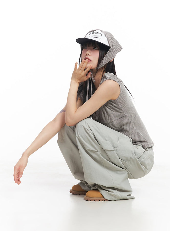 puff-sleeve-cropped-blouse-bandana-set-cy514 / Beige