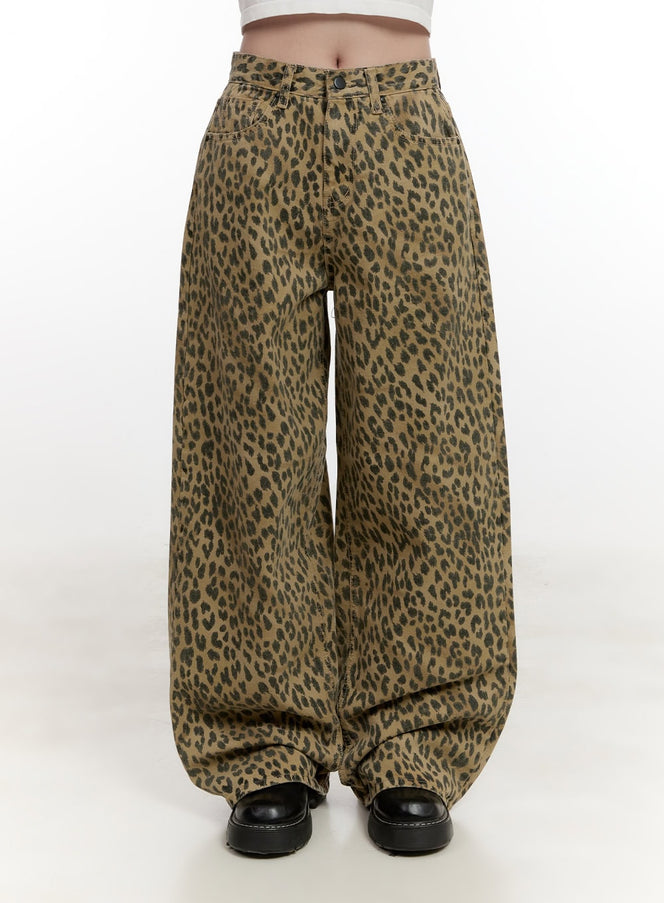leopard-wide-fit-cotton-pants-cf525 / Beige