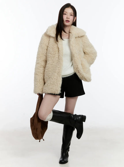 half-length-snap-button-faux-fur-jacket-id510 / Beige