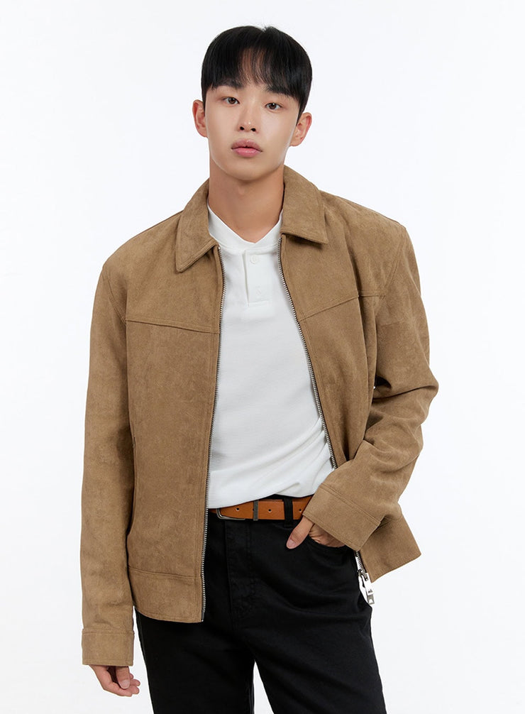 mens-suede-zip-upy-collar-jacket-cis413 / Beige