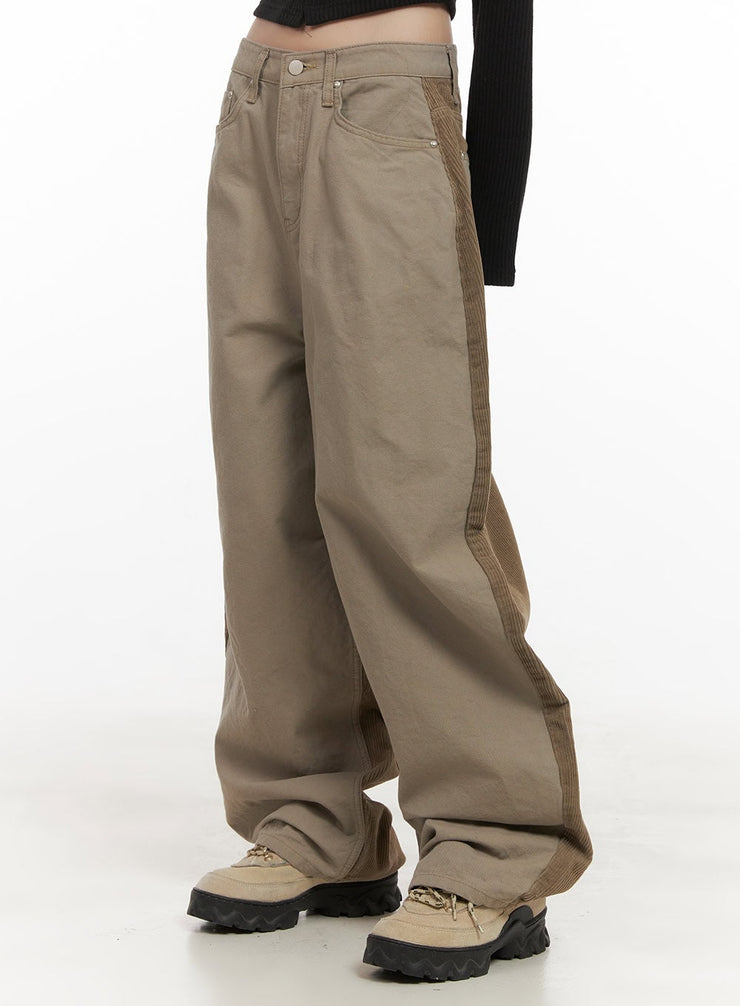 two-tone-corduroy-wide-leg-pants-cd426 / Beige