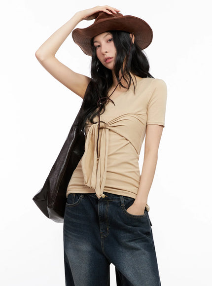 front-tie-asymmetric-top-ig508 / Beige