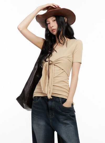 front-tie-asymmetric-top-ig508 / Beige