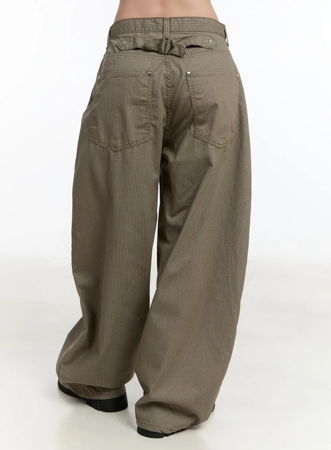 striped-wide-leg-cotton-trousers-cm511 / Beige