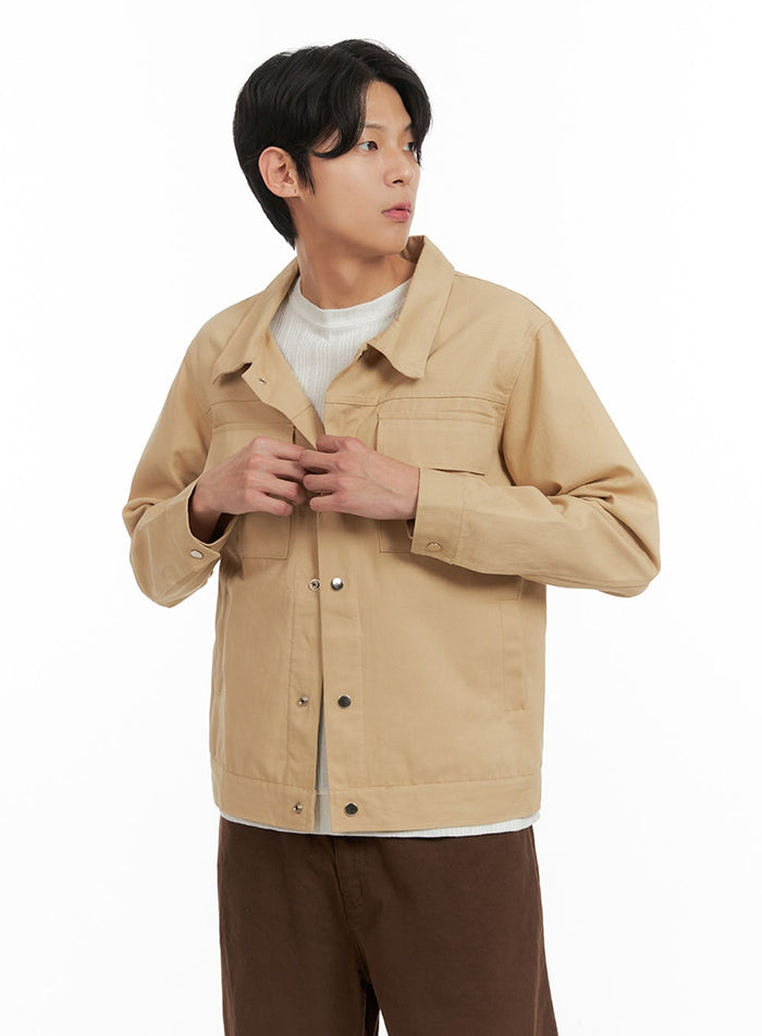 mens-collared-cotton-jacket-iy402 / Beige