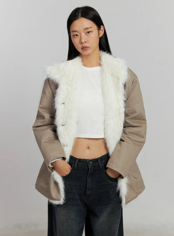 faux-fur-trim-hunter-jacket-ij502 / Beige