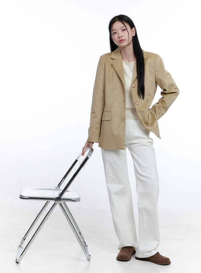 corduroy-collared-blazer-oo429 / Beige