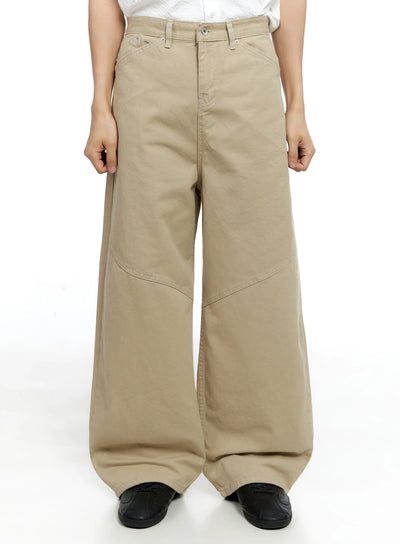 mens-wide-leg-cotton-pants-ig520 / Beige
