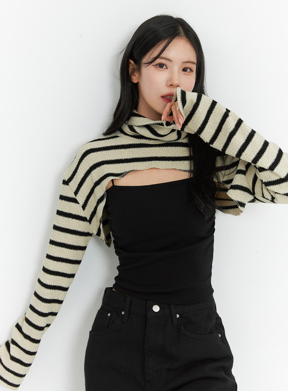 Striped turtleneck 2025 crop top