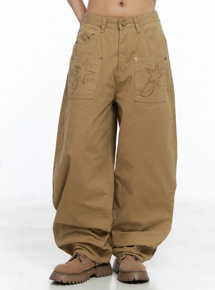 star-embellished-wide-leg-pants-cs504 / Beige