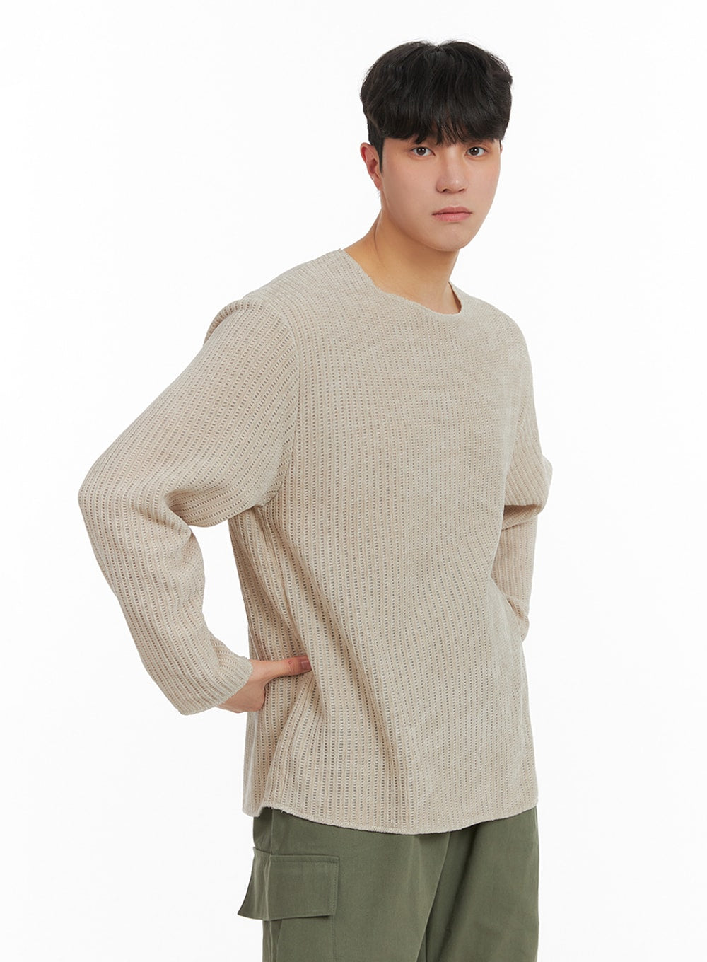 mens-soft-knit-long-sleeve-ia402 / Beige