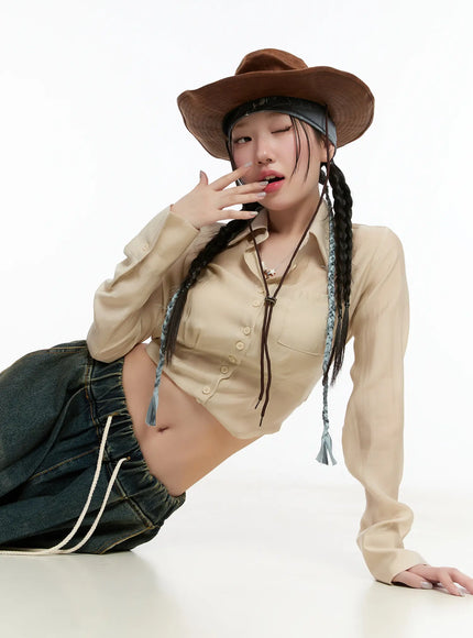 sheer-long-sleeve-crop-blouse-cm511 / Beige