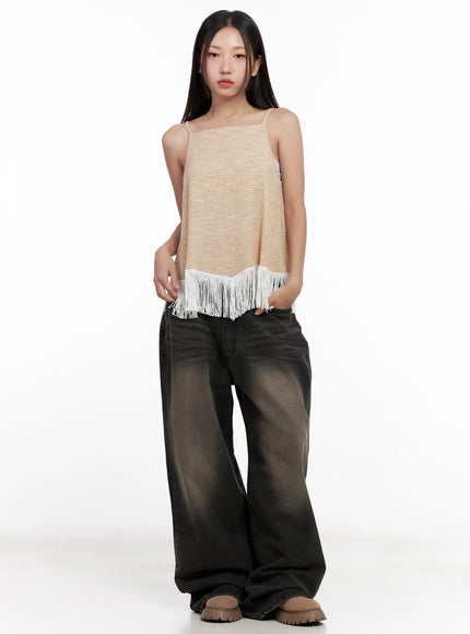 fringe-hem-boho-tank-cl521 / Beige