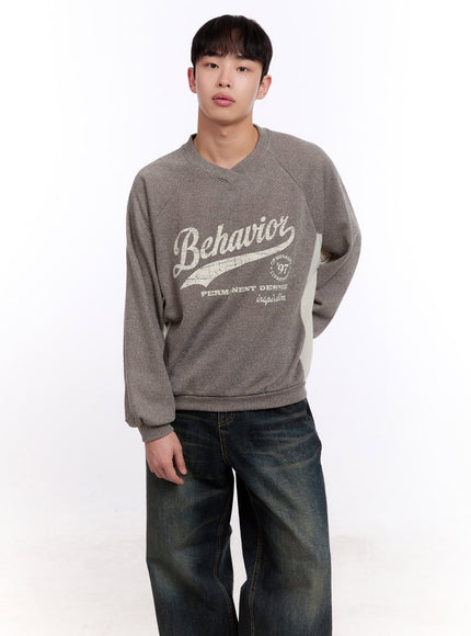 mens-graphic-v-neck-long-sleeve-tee-im512 / Beige