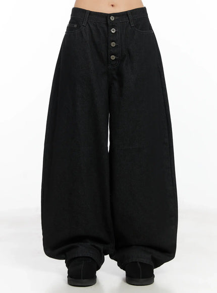 anaiah-wide-leg-button-up-jeans-cn528 / Black