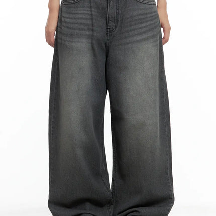 kumi-washed-wide-leg-denim-jeans-cl508 / Black