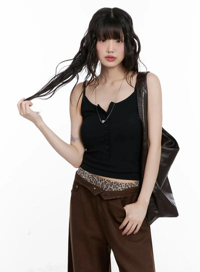 ribbed-button-front-tank-top-il531 / Black