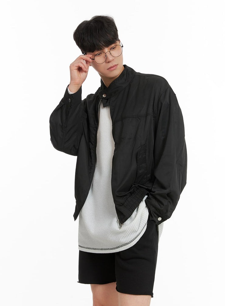 mens-solid-bomber-jacket-ia402 / Black