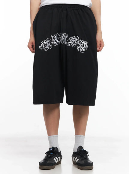 mens-embroidered-graphic-sweat-shorts-iu518 / Black