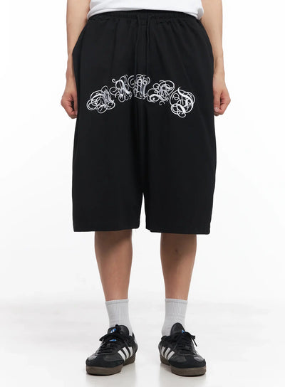 mens-embroidered-graphic-sweat-shorts-iu518 / Black