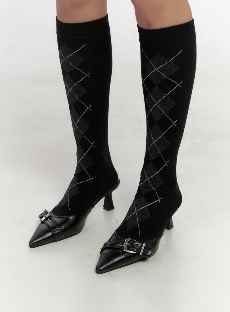 argyle-cotton-long-socks-cn415 / Black