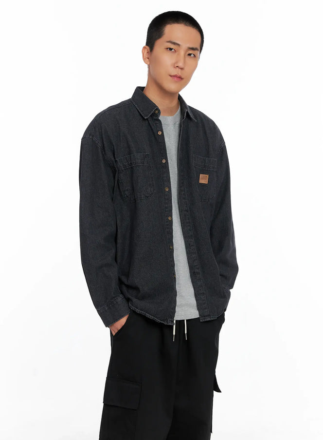 mens-denim-patch-pocket-shirt-is510 / Black