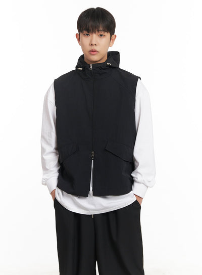 mens-nylon-zip-up-hooded-vest-im517 / Black
