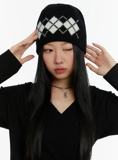 argyle-knit-beanie-id525 / Black