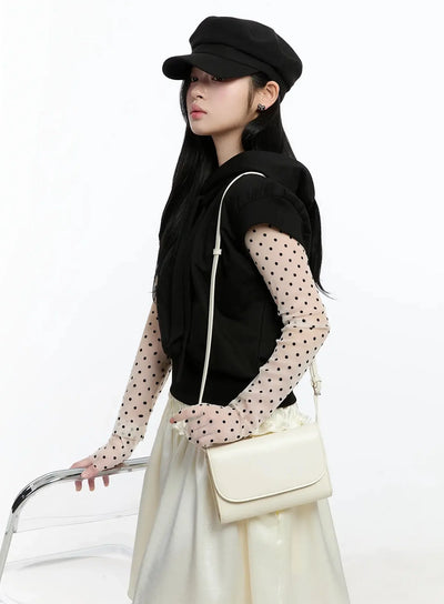 ribbon-detail-short-sleeve-hoodie-im519 / Black