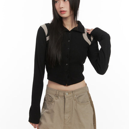 buttoned-slim-fit-cropped-cardigan-cd426 / Black